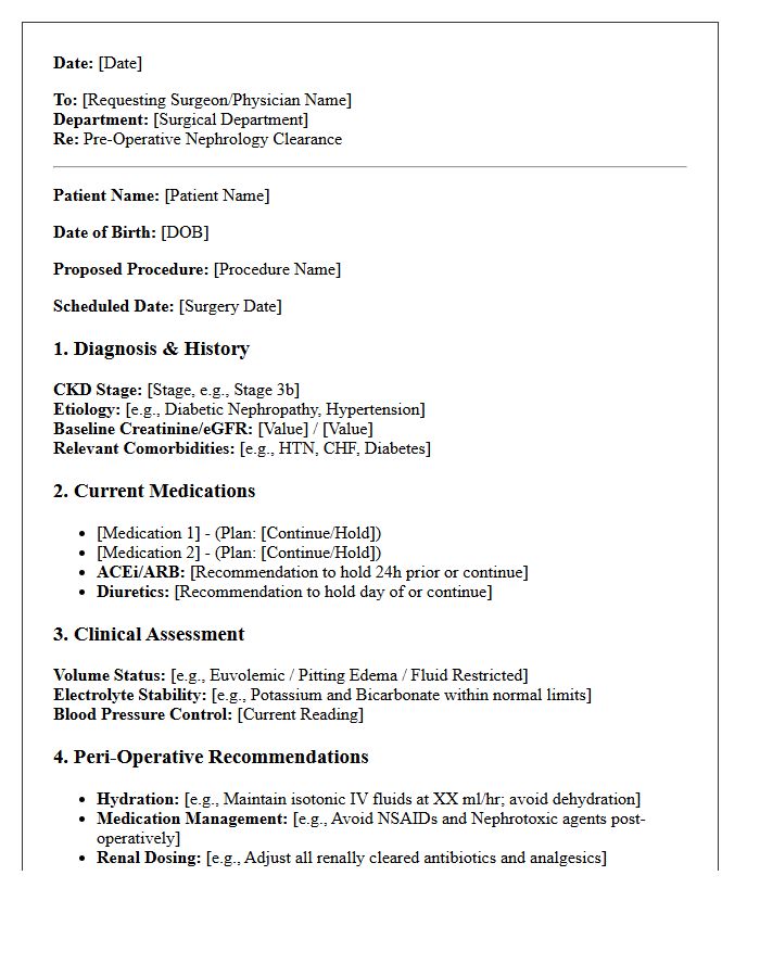 Pre-Operative Nephrology Chronic Kidney Disease Consultation Letter