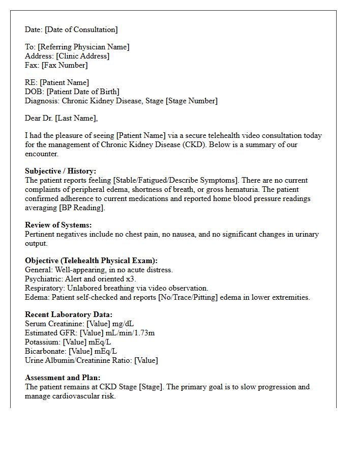 Telehealth Nephrology Chronic Kidney Disease Consultation Letter