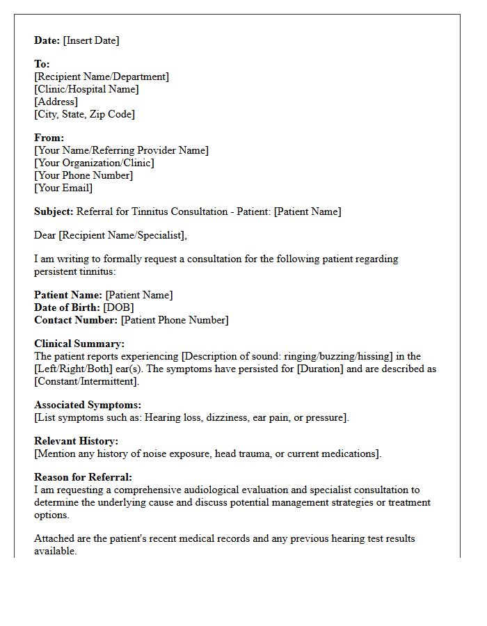 Standard Medical Clinic Tinnitus Consultation Request Letter