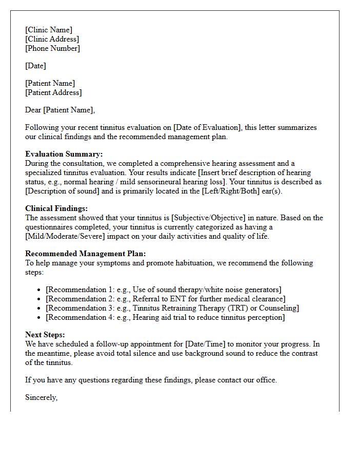 Post-Evaluation Tinnitus Consultation Findings Letter