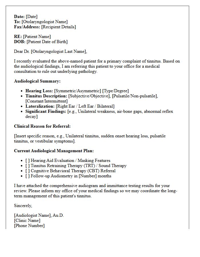 Audiology and Otolaryngology Tinnitus Co-Management Letter