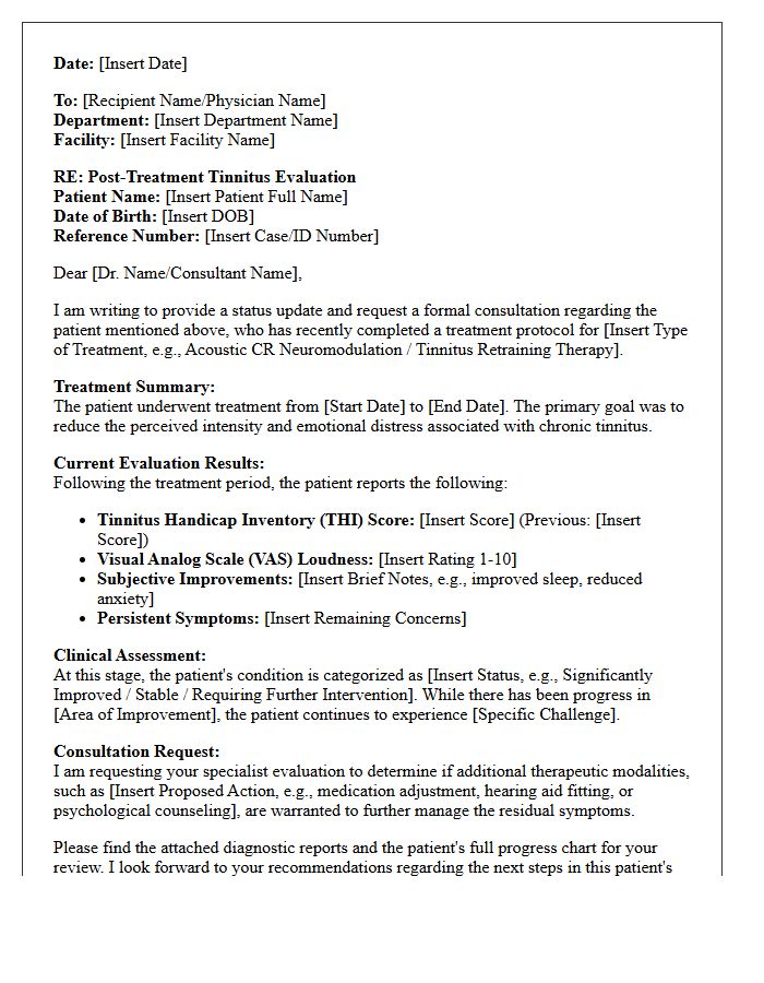 Post-Treatment Tinnitus Evaluation Status Consultation Letter