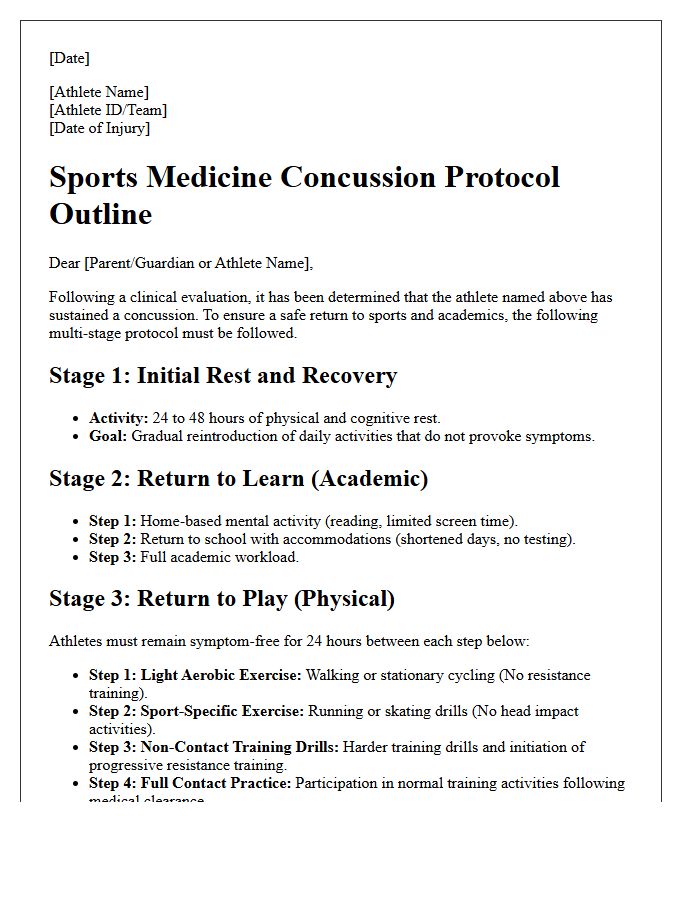 Sports Medicine Concussion Protocol Outline Letter