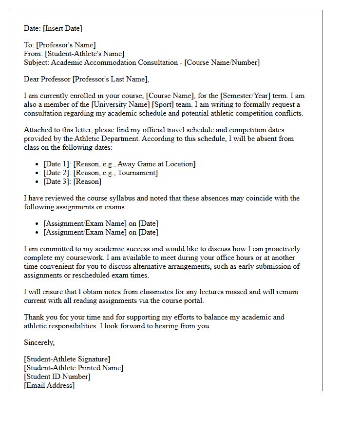 Student Athlete Academic Accommodation Consultation Letter
