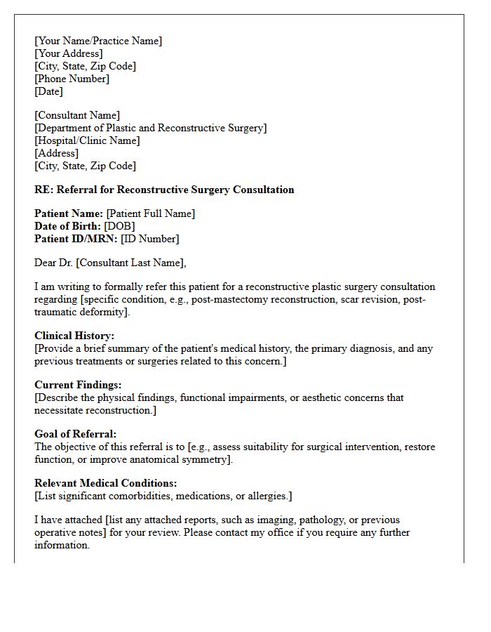 Referral Letter for Reconstructive Plastic Surgery Consultation