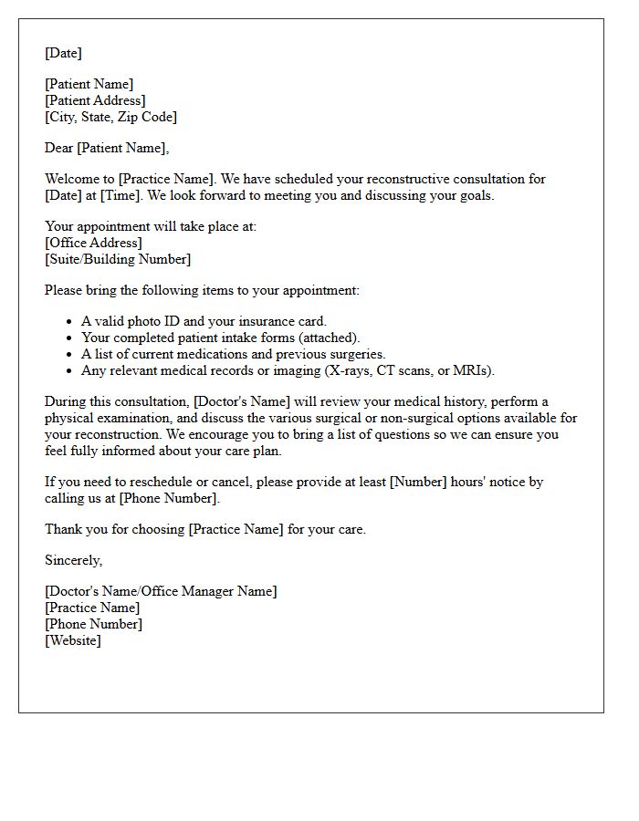 Patient Welcome Letter for Reconstructive Consultation