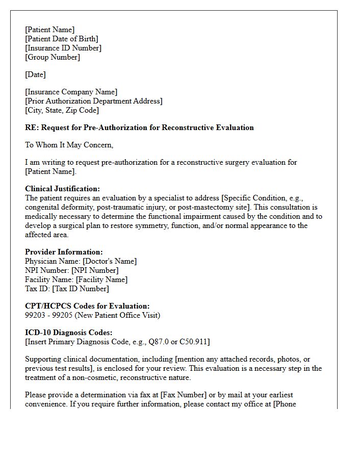 Insurance Pre-Authorization Letter for Reconstructive Evaluation