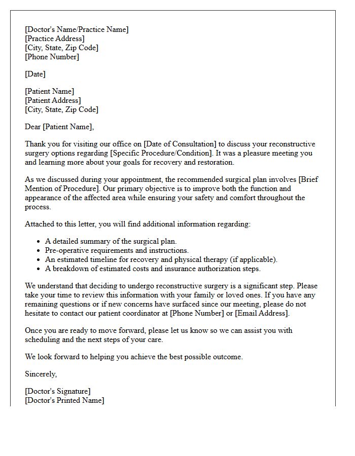 Post-Consultation Follow-Up Letter for Reconstructive Patients