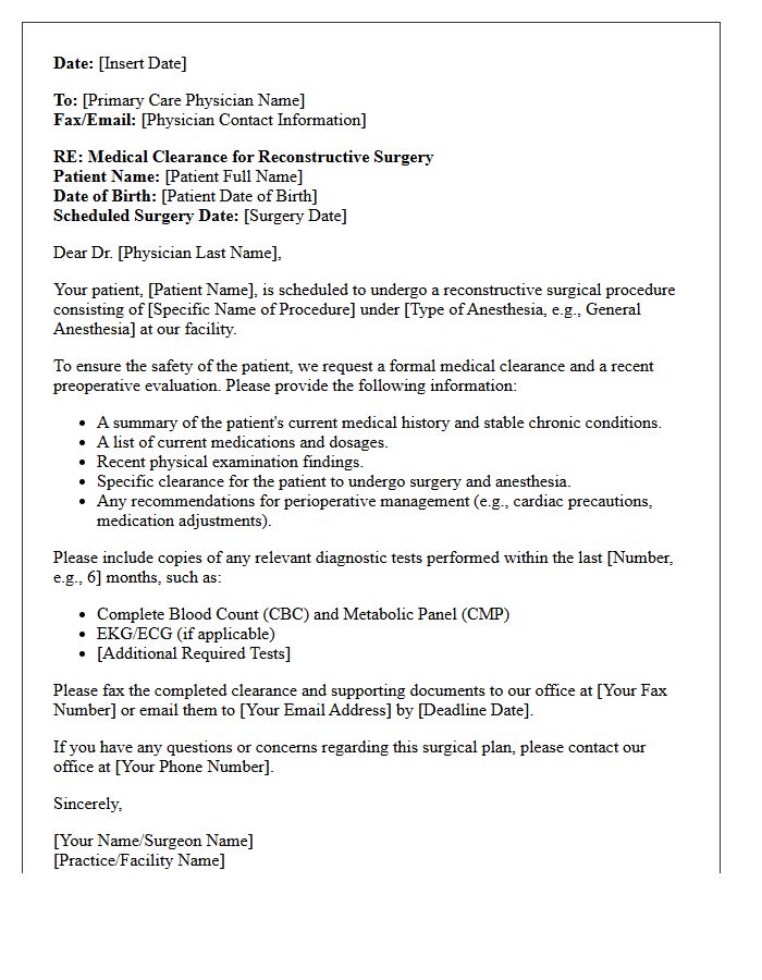 Medical Clearance Request Letter for Reconstructive Surgery