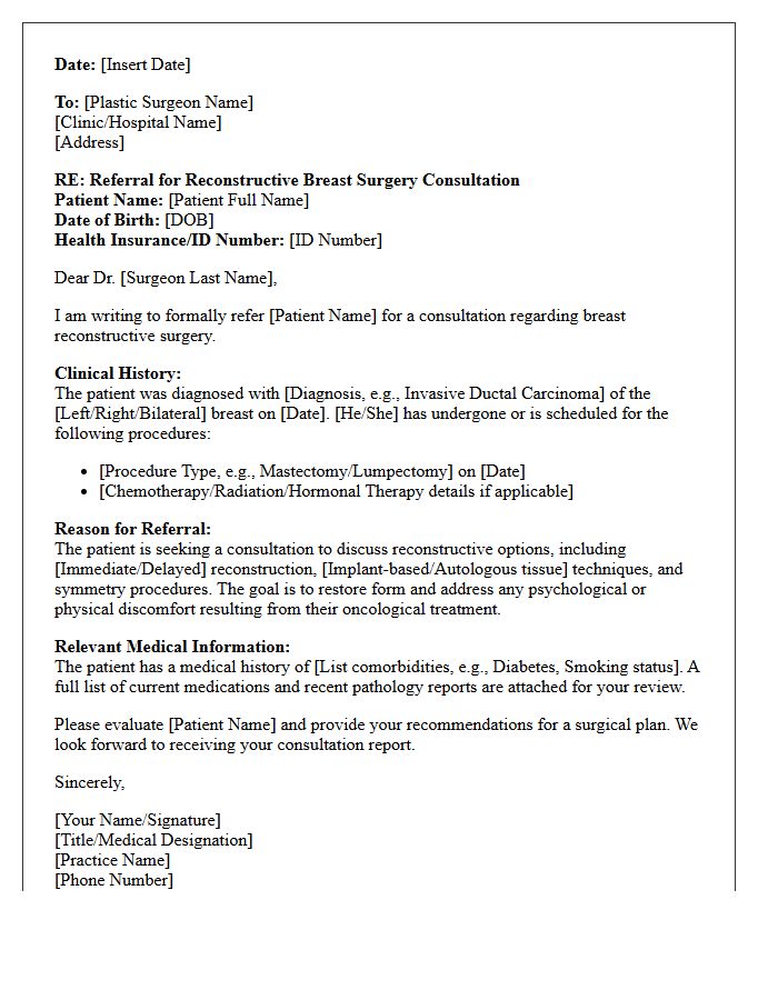 Reconstructive Breast Surgery Consultation Referral Letter