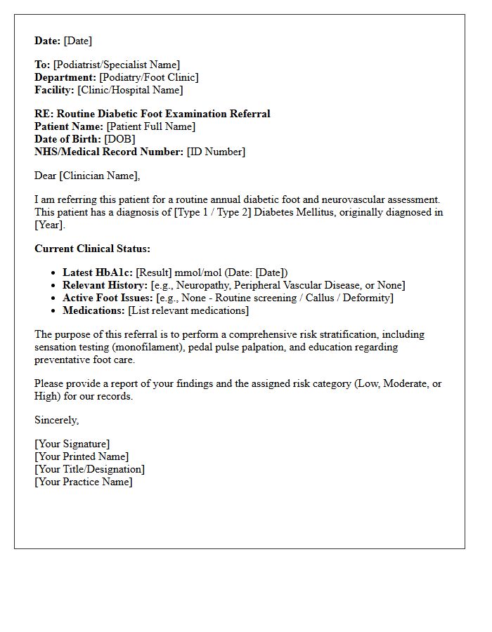 Routine Diabetic Foot Examination Referral Letter