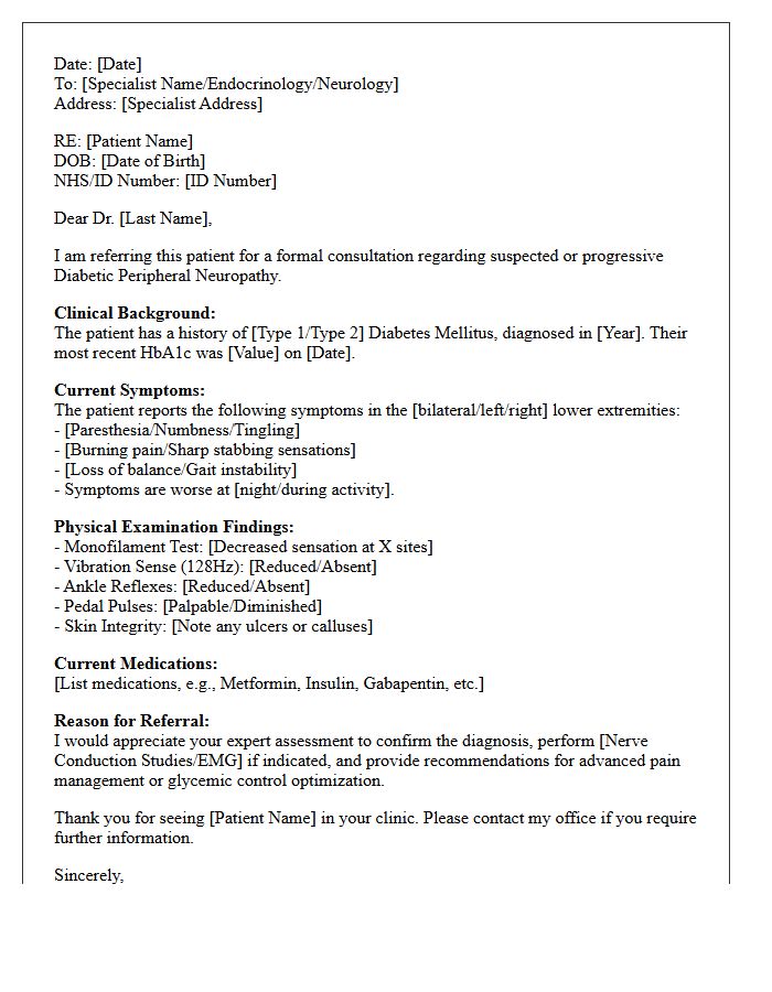 Diabetic Peripheral Neuropathy Consultation Letter