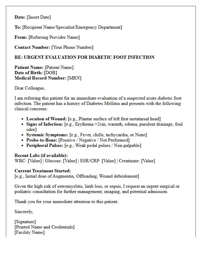 Urgent Diabetic Foot Infection Evaluation Letter