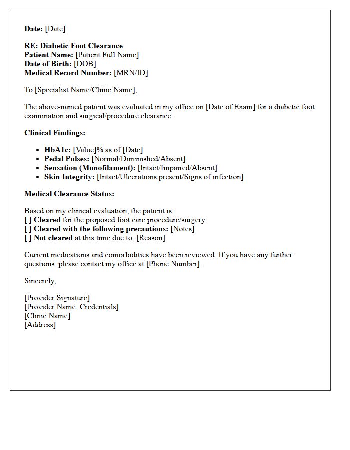 Primary Care Diabetic Foot Clearance Letter