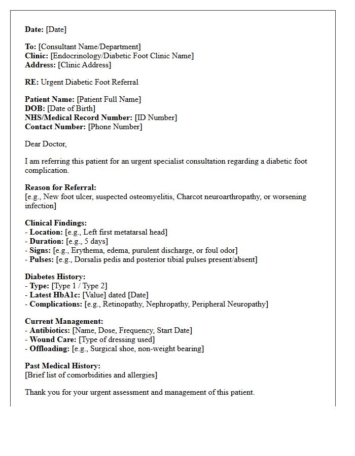Endocrinology Diabetic Foot Referral Consultation Letter