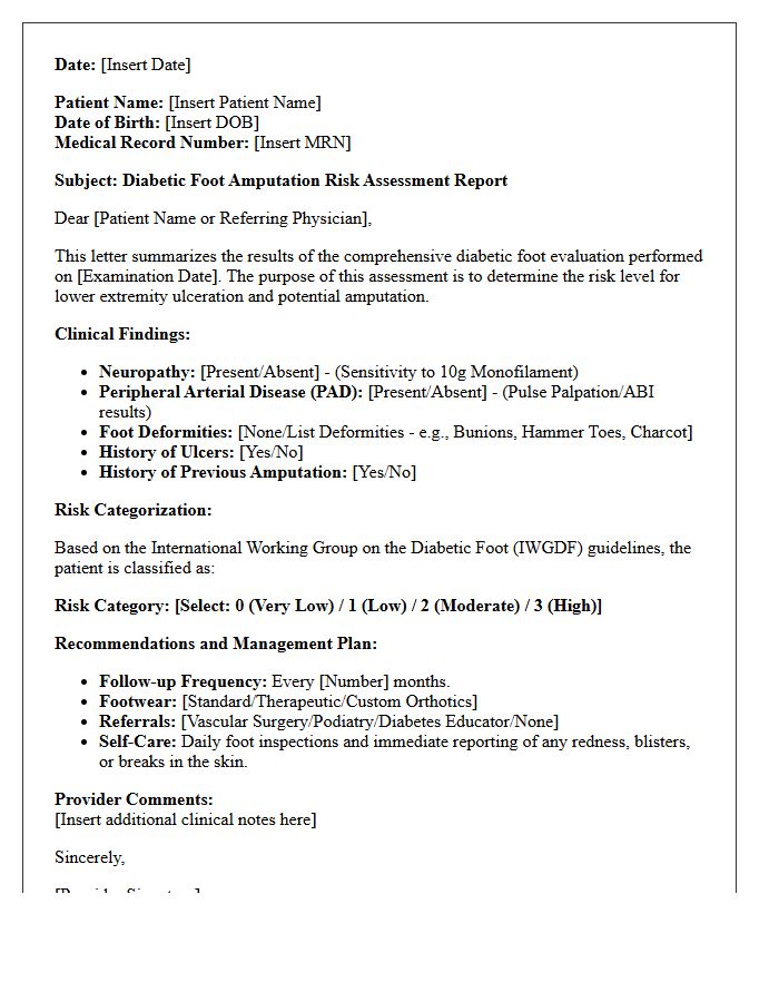 Diabetic Foot Amputation Risk Assessment Letter