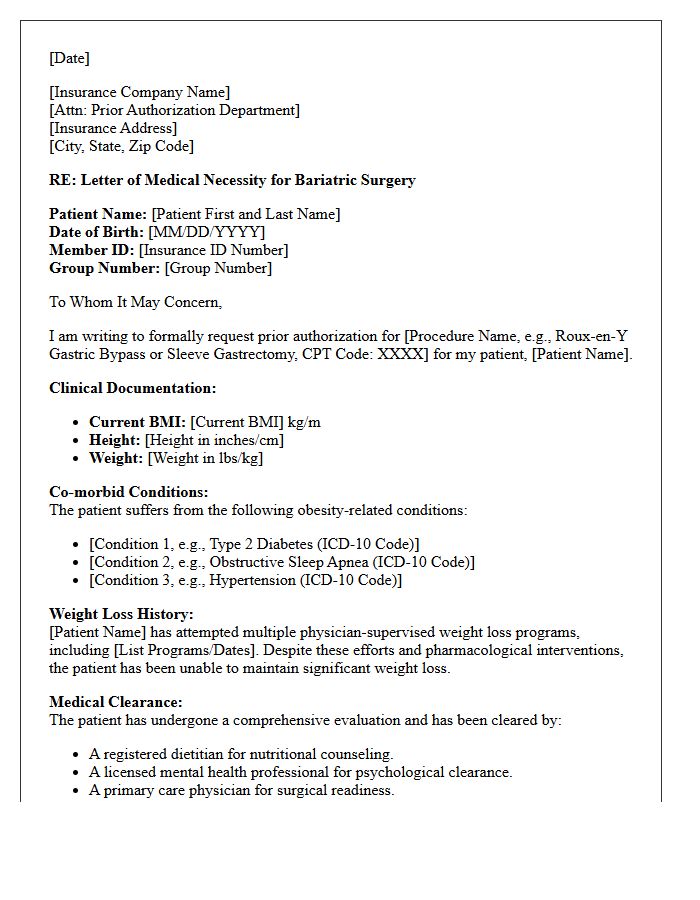 Initial Bariatric Surgery Authorization Letter Of Medical Necessity