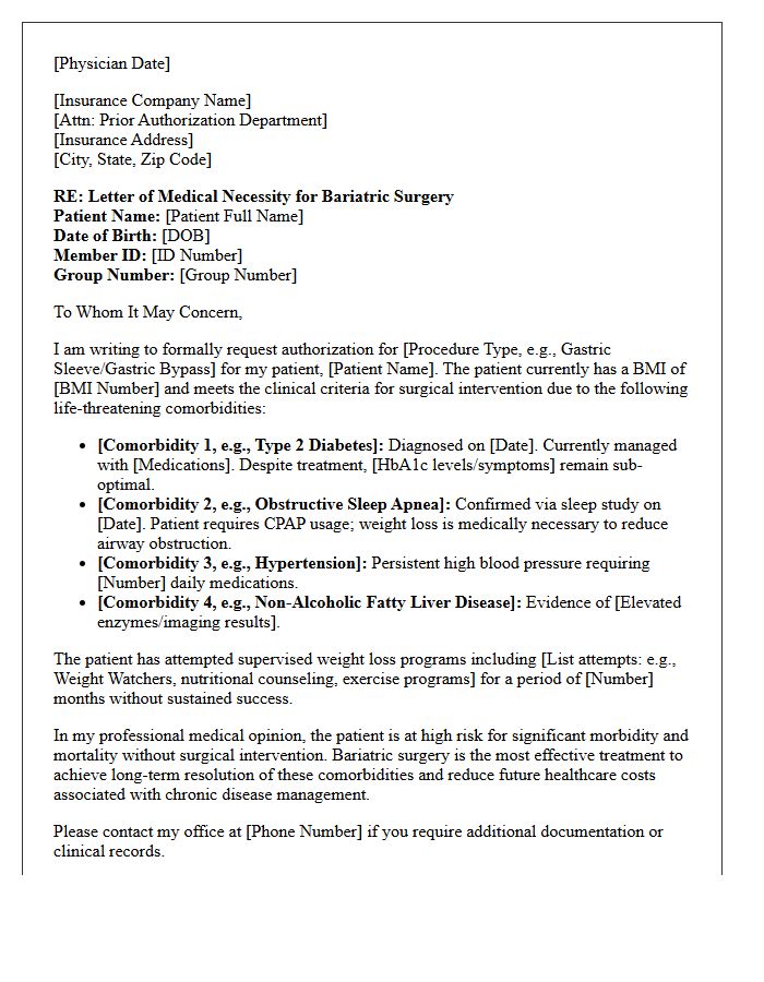 Medical Comorbidity Justification Letter For Bariatric Authorization
