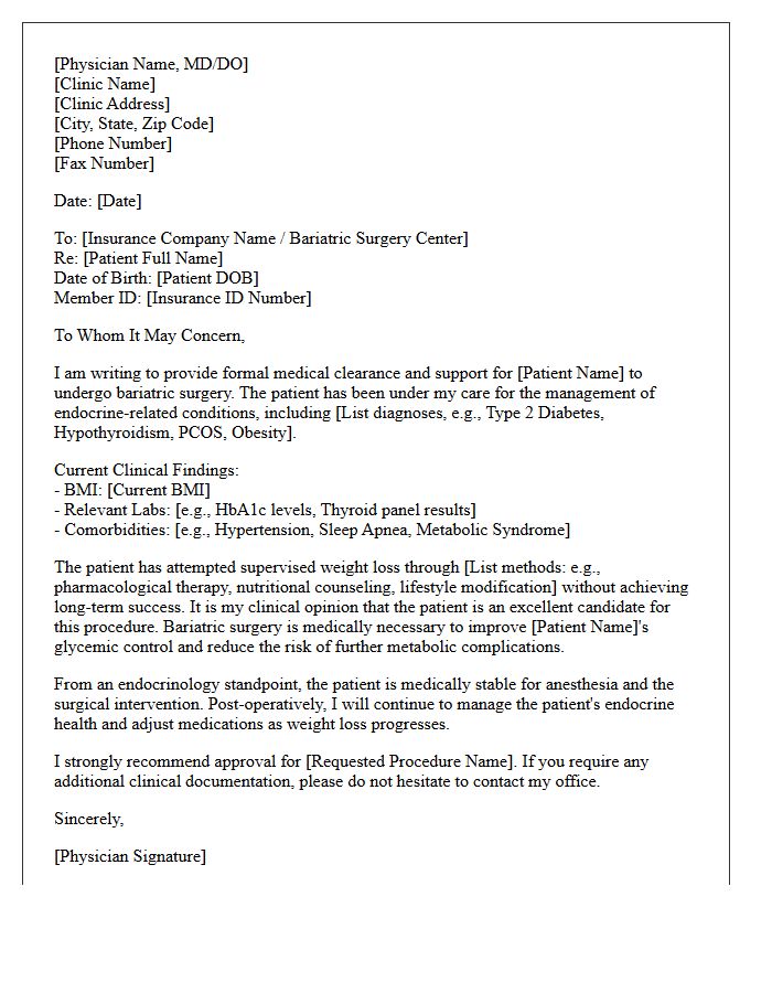 Endocrinology Support Letter For Bariatric Procedure Approval