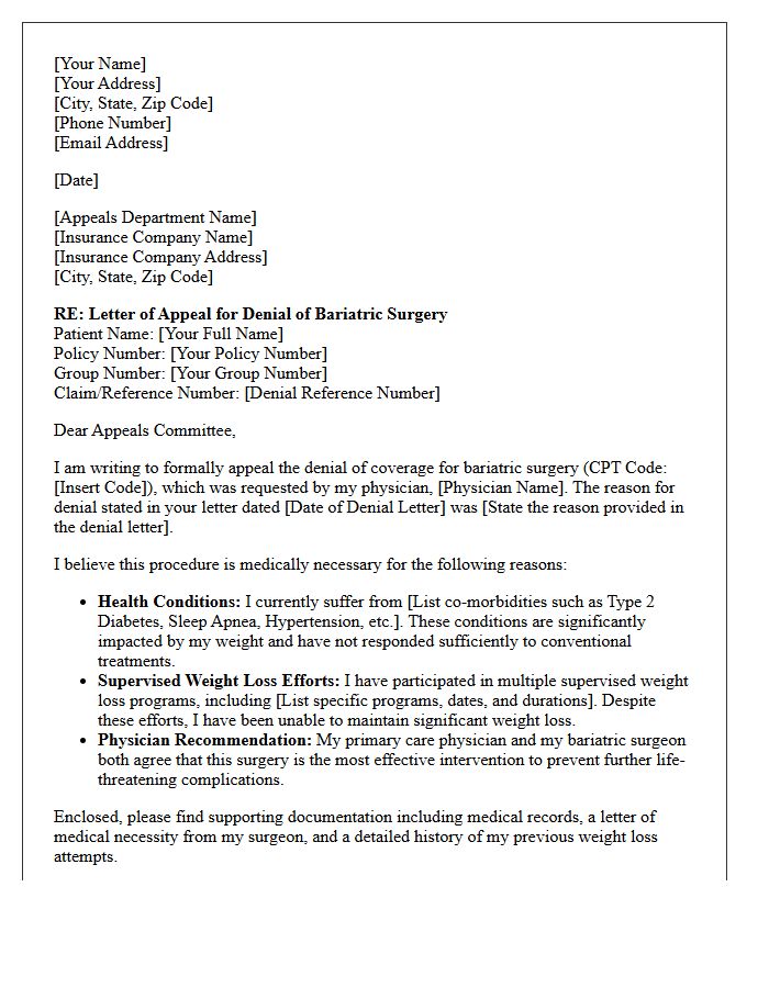 Letter Of Appeal For Denied Bariatric Surgery Authorization