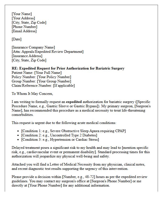 Expedited Bariatric Surgery Authorization Letter Of Urgency