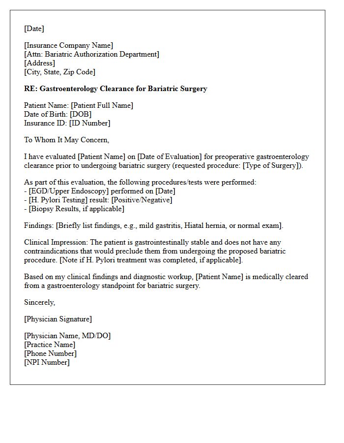 Gastroenterology Clearance Letter For Bariatric Authorization