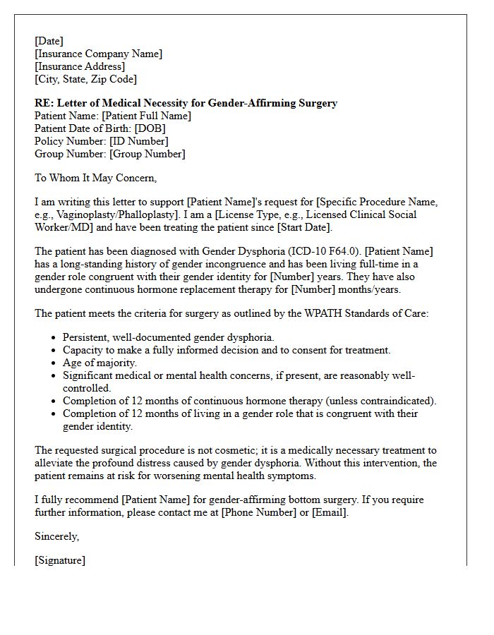 Letter of Medical Necessity for Gender-Affirming Bottom Surgery