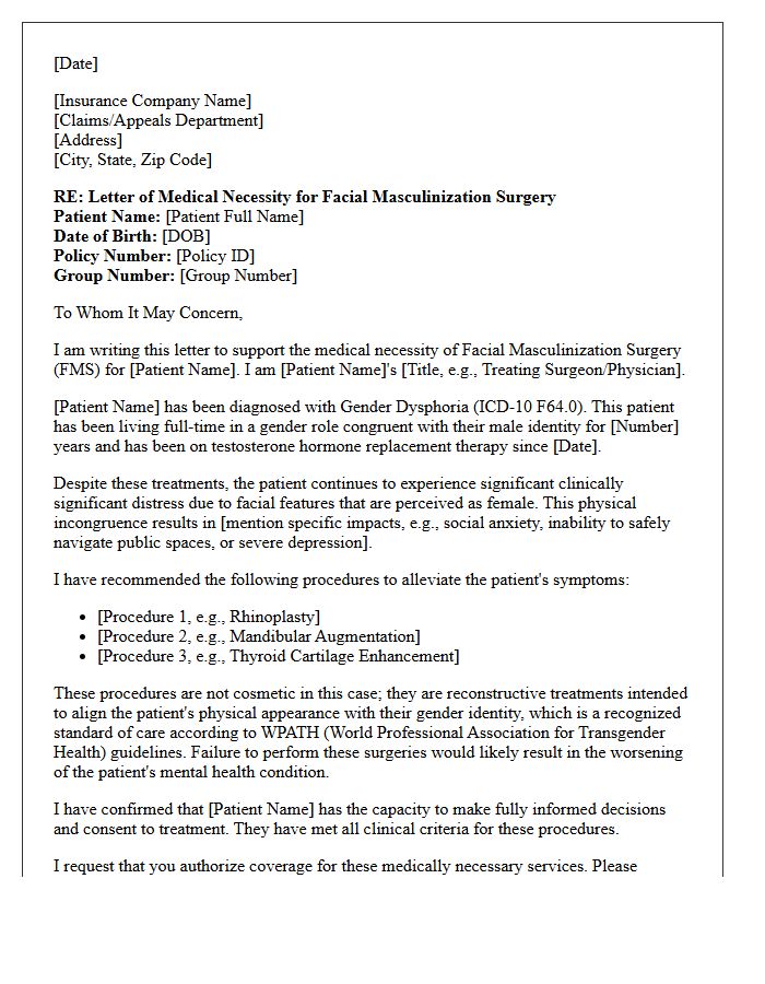 Letter of Medical Necessity for Facial Masculinization Surgery