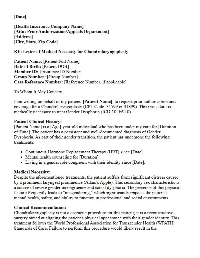 Letter of Medical Necessity for Chondrolaryngoplasty Procedure