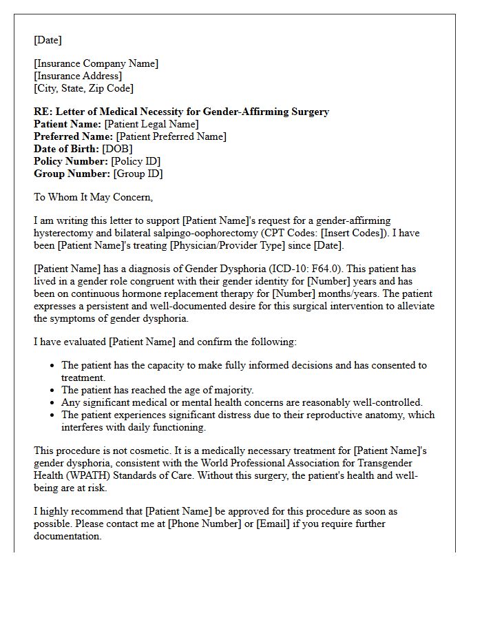 Letter of Medical Necessity for Gender-Affirming Hysterectomy