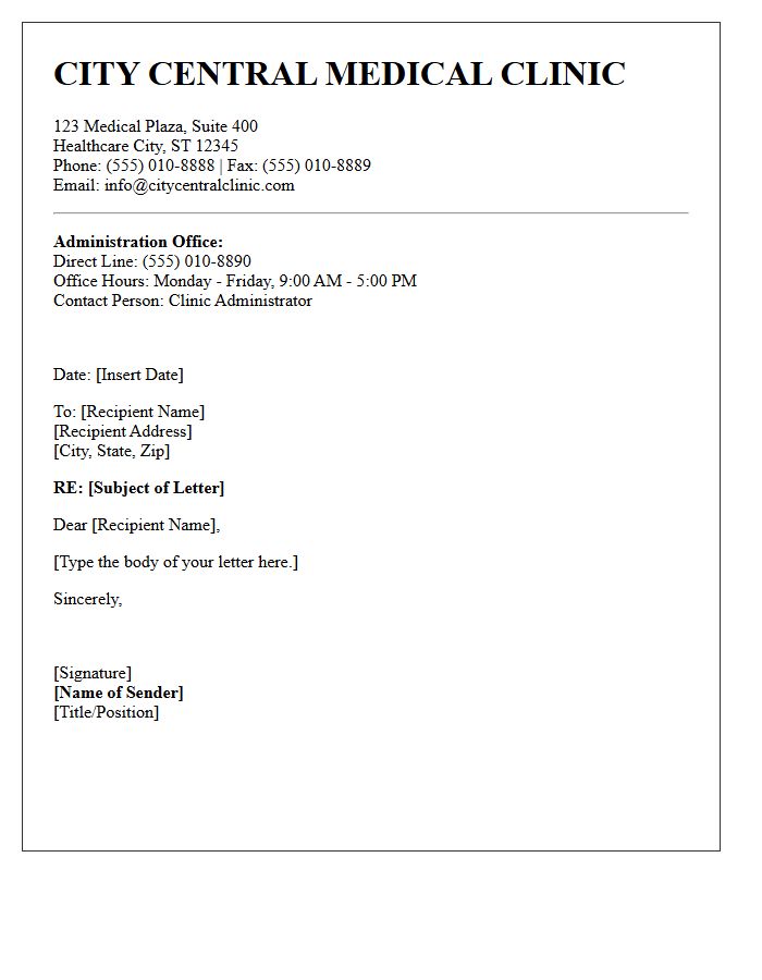 Medical Clinic Letterhead and Administration Contact Information