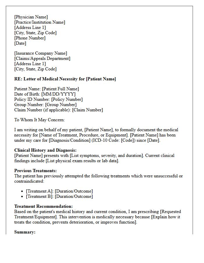 Formal Statement for Letter of Medical Necessity