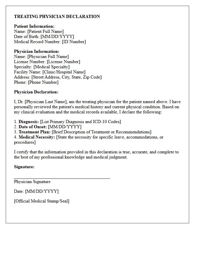 Treating Physician Declaration and Signature