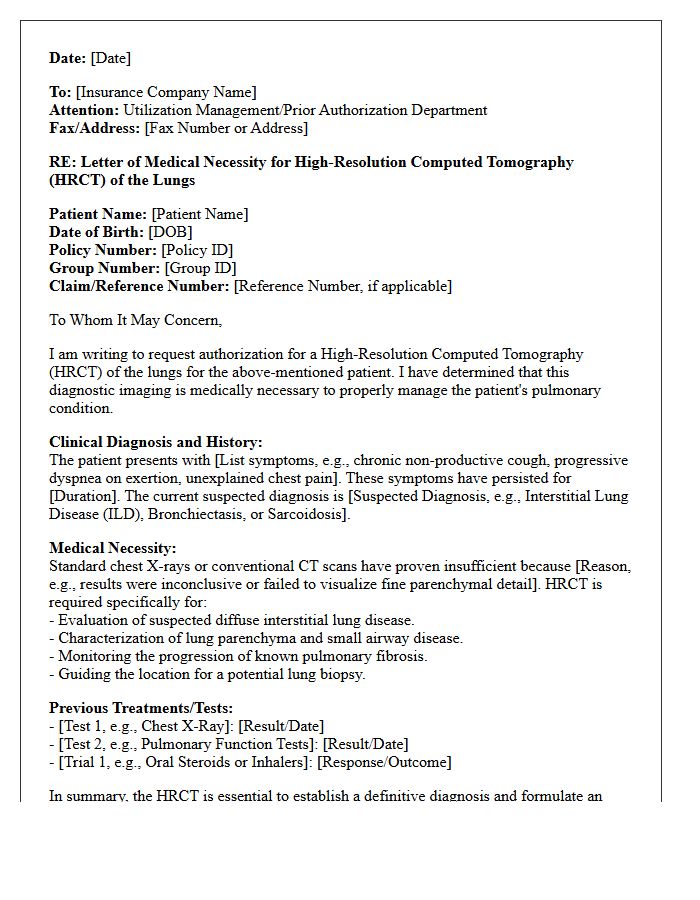Letter of Medical Necessity for High-Resolution Computed Tomography of the Lungs