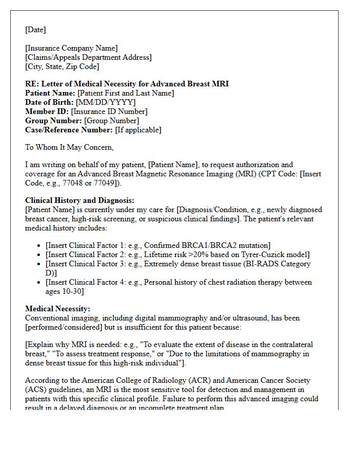 Letter of Medical Necessity for Advanced Breast Magnetic Resonance Imaging