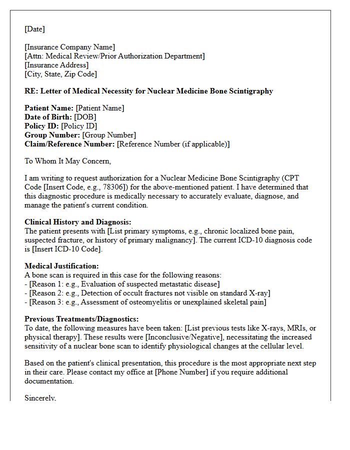 Letter of Medical Necessity for Nuclear Medicine Bone Scintigraphy