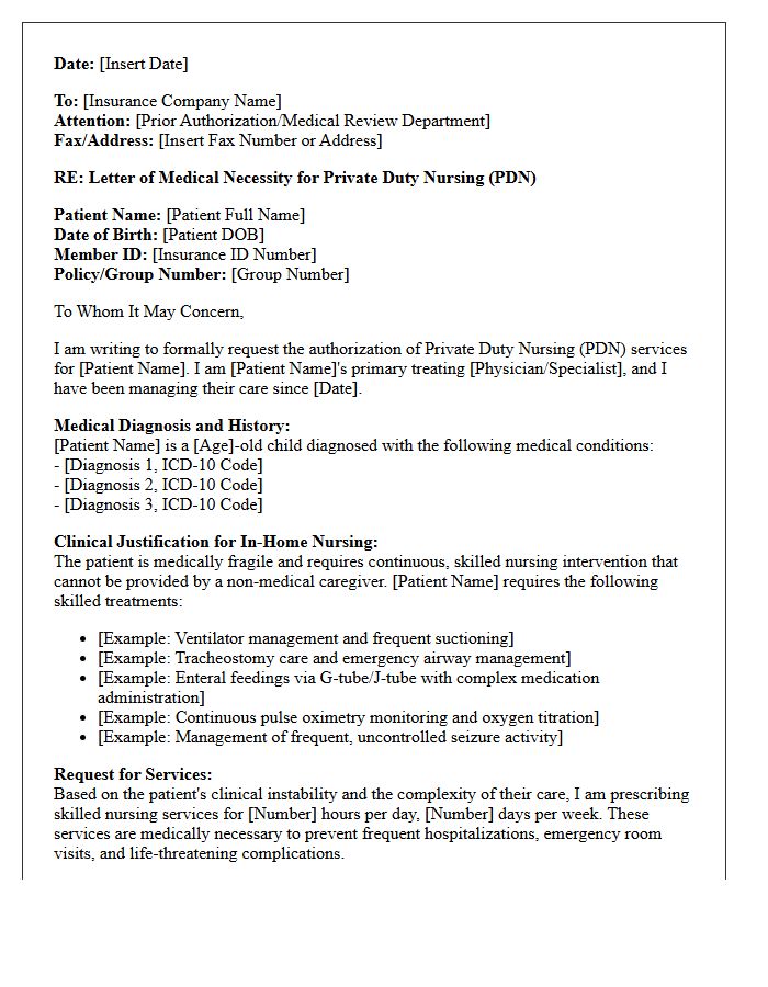 Letter of Medical Necessity for Pediatric In-Home Nursing Services
