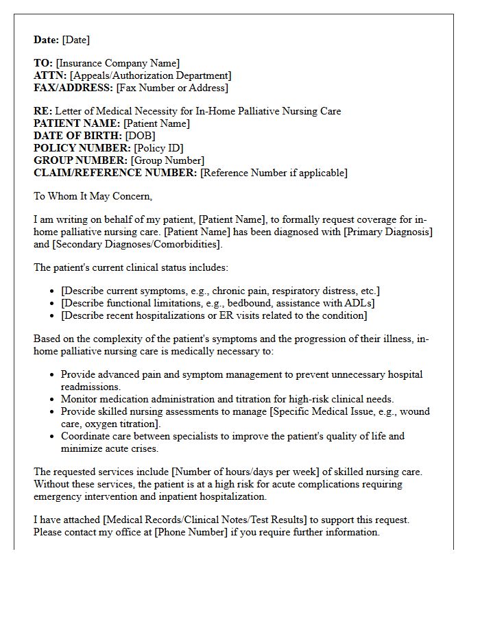 Letter of Medical Necessity for In-Home Palliative Nursing Care