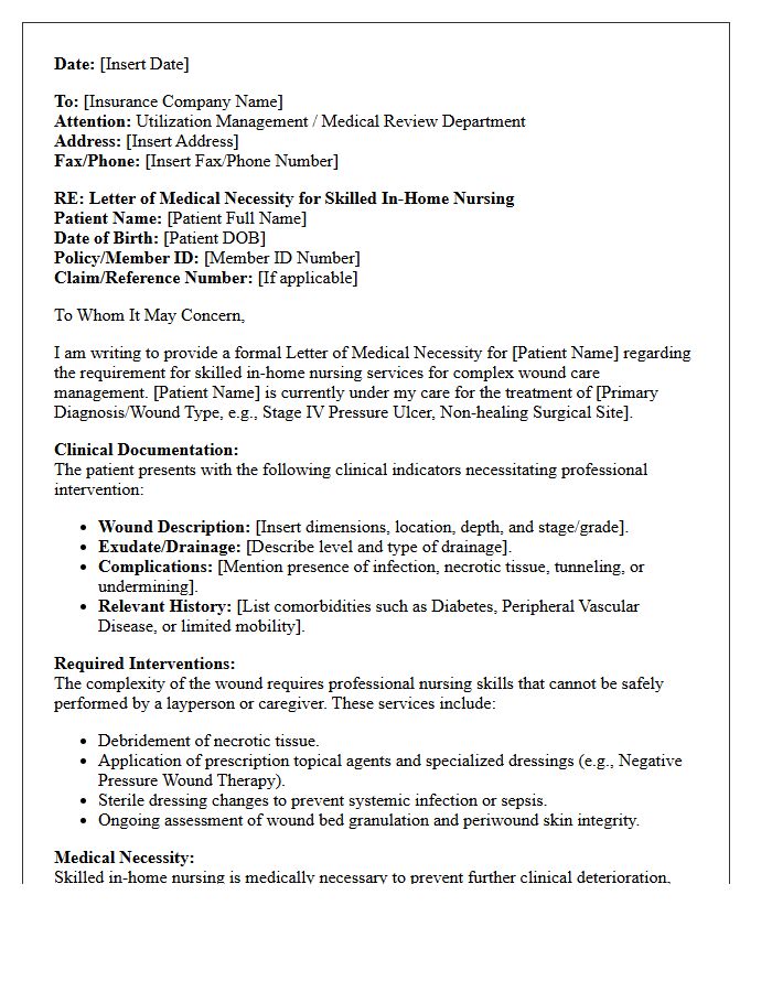 Letter of Medical Necessity for Complex Wound Care In-Home Nursing