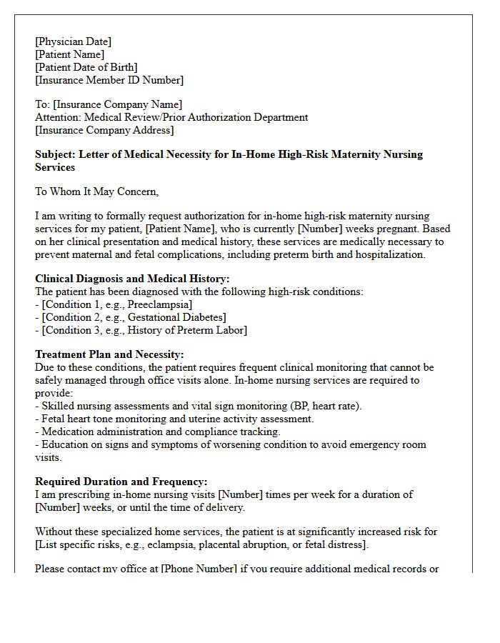 Letter of Medical Necessity for In-Home High-Risk Maternity Nursing Services