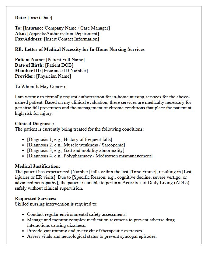 Letter of Medical Necessity for Geriatric Fall Prevention In-Home Nursing