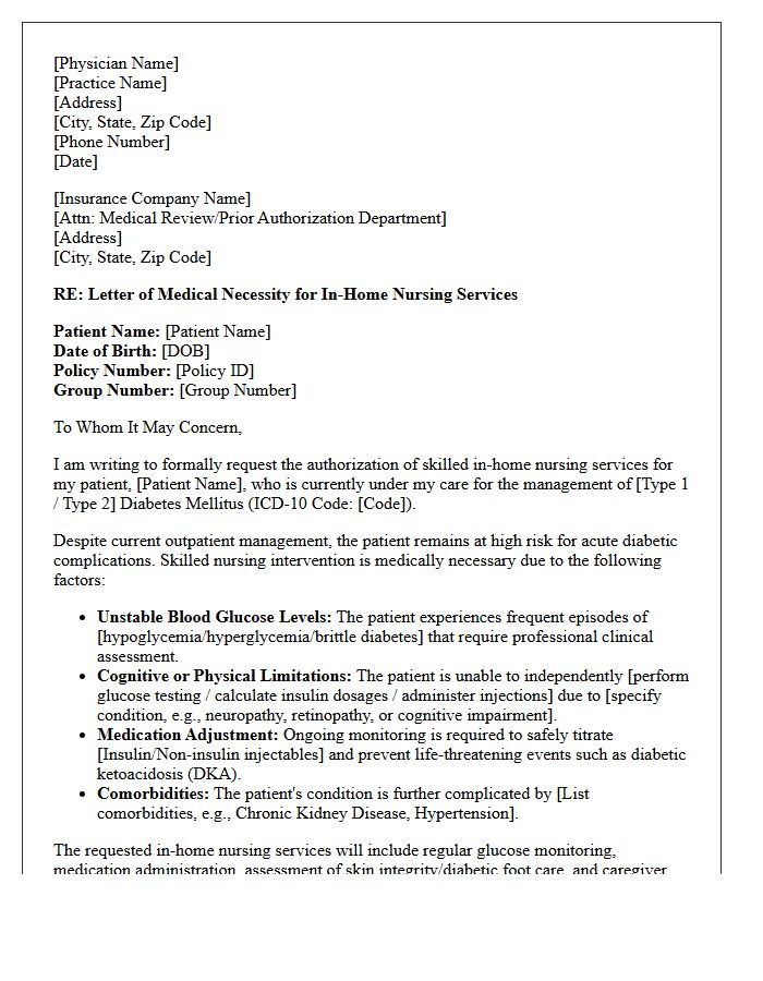 Letter of Medical Necessity for Diabetic Monitoring In-Home Nursing Services