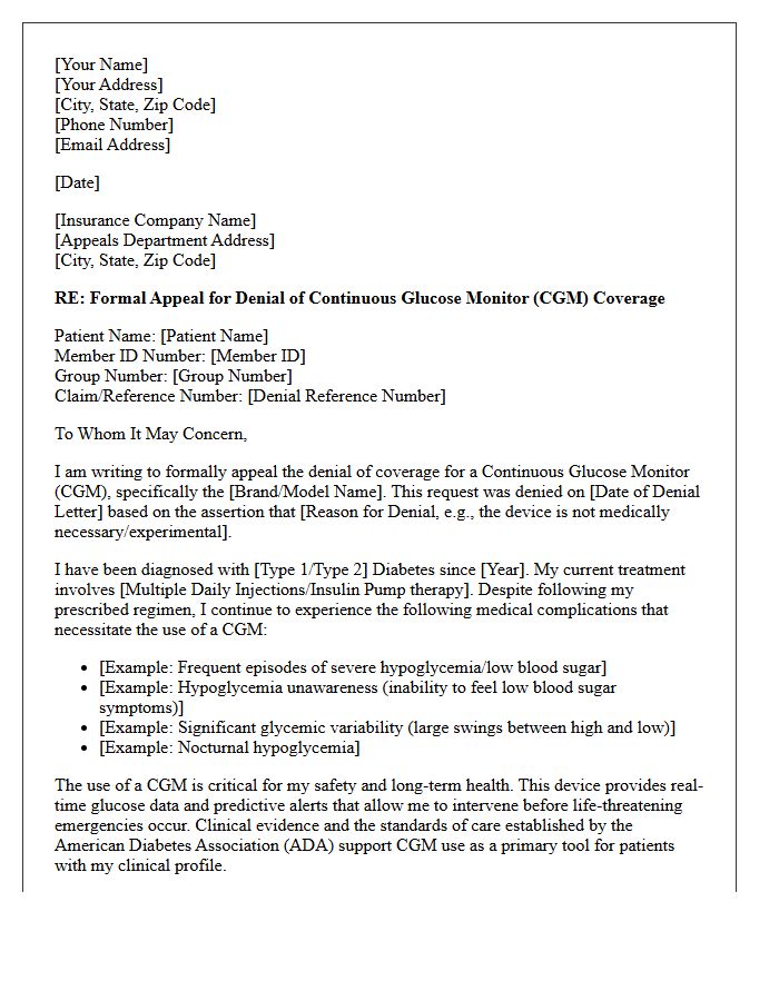 Continuous Glucose Monitor Coverage Denial Medical Appeal Letter