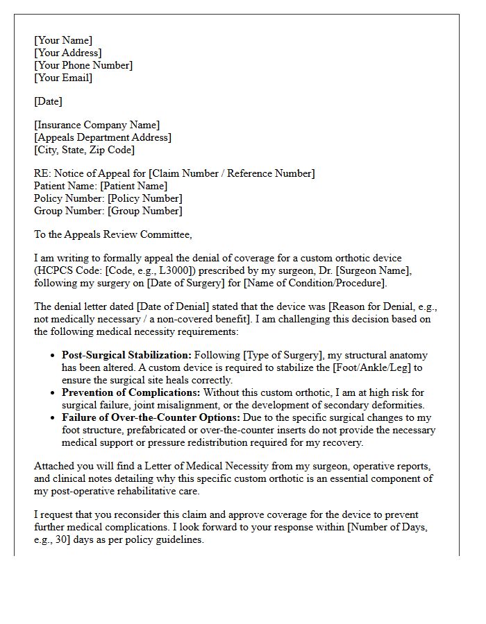 Post-Surgical Custom Orthotic Device Appeal Letter