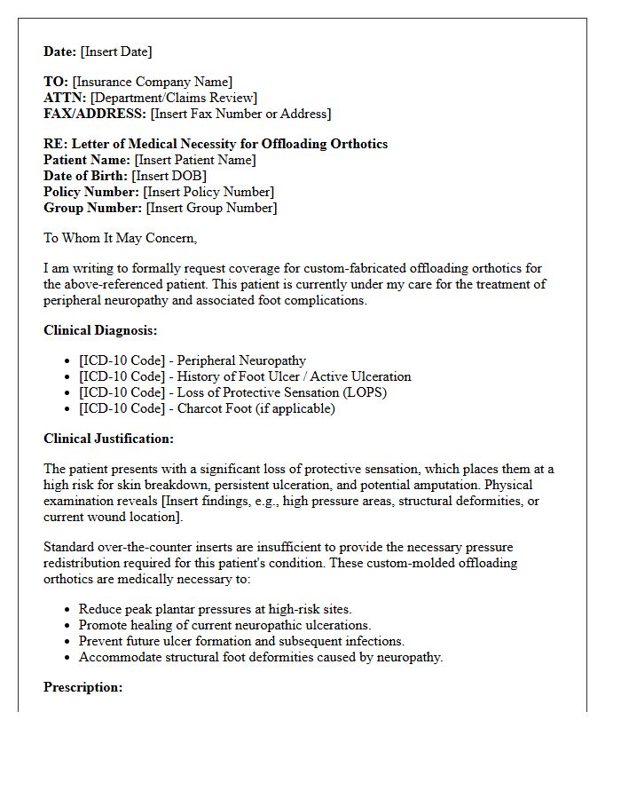 Letter of Medical Necessity for Neuropathy Offloading Orthotics