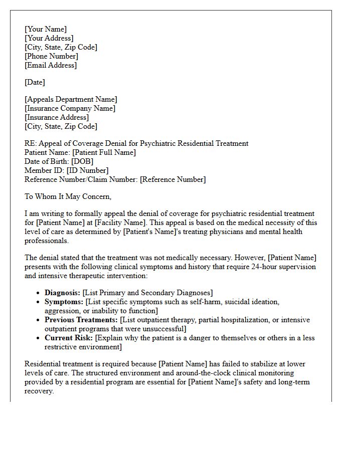 Appeal Letter of Medical Necessity for Psychiatric Residential Treatment