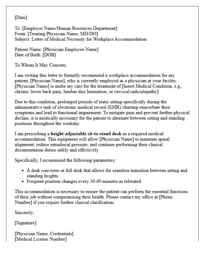 Letter of Medical Necessity for Sit-to-Stand Desk Accommodation for Charting Physician