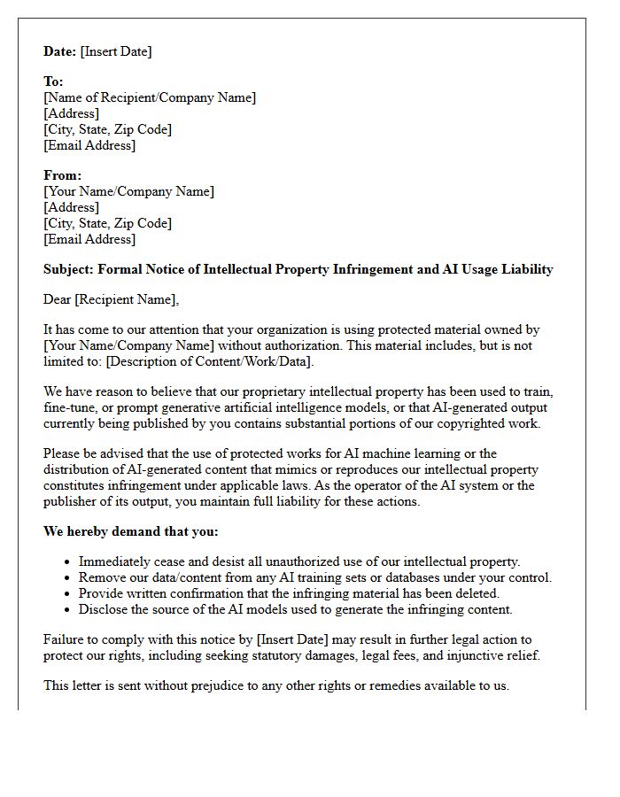 Intellectual Property Infringement and Artificial Intelligence Usage Liability Letter