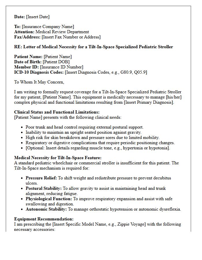 Letter of Medical Necessity for a Tilt-In-Space Specialized Pediatric Stroller