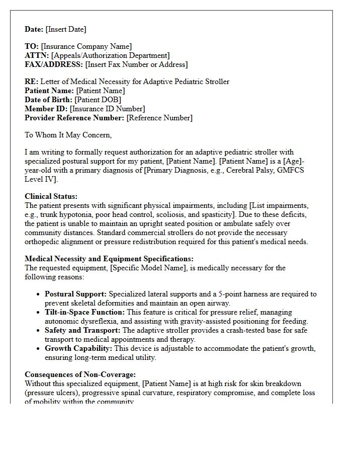 Letter of Medical Necessity for Adaptive Pediatric Stroller With Postural Support